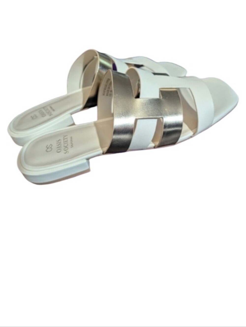 Oasis Society California White & Gold Slide Sandals Women's Size 10 Metallic - Picture 7 of 9